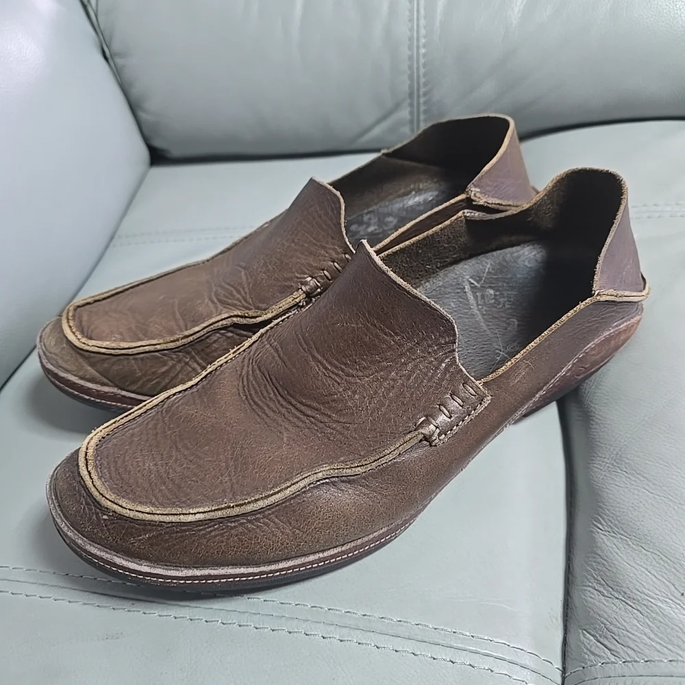 Olukai Slip On Shoes Na'o Na'I Brown‎ Leather Loafer Slip On Men's 10.5 M